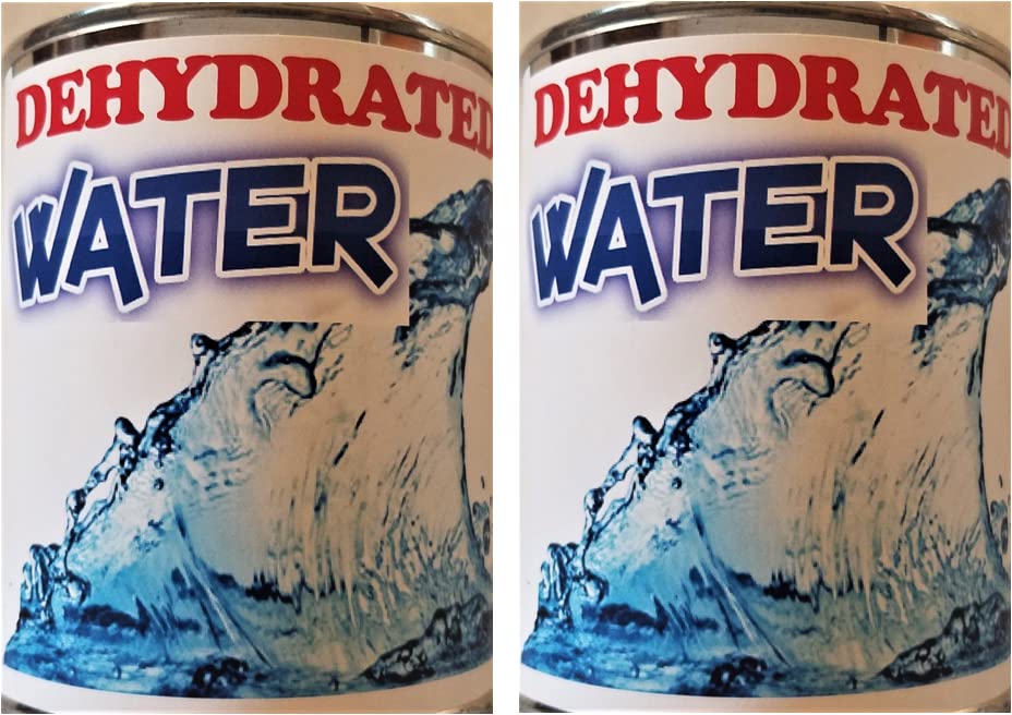 Two-Pack of Dehydrated Water Cans. A must have for Camping & Survival Supply. Funny Gag Gift & Adult Stocking Stuffer for all ages of adults