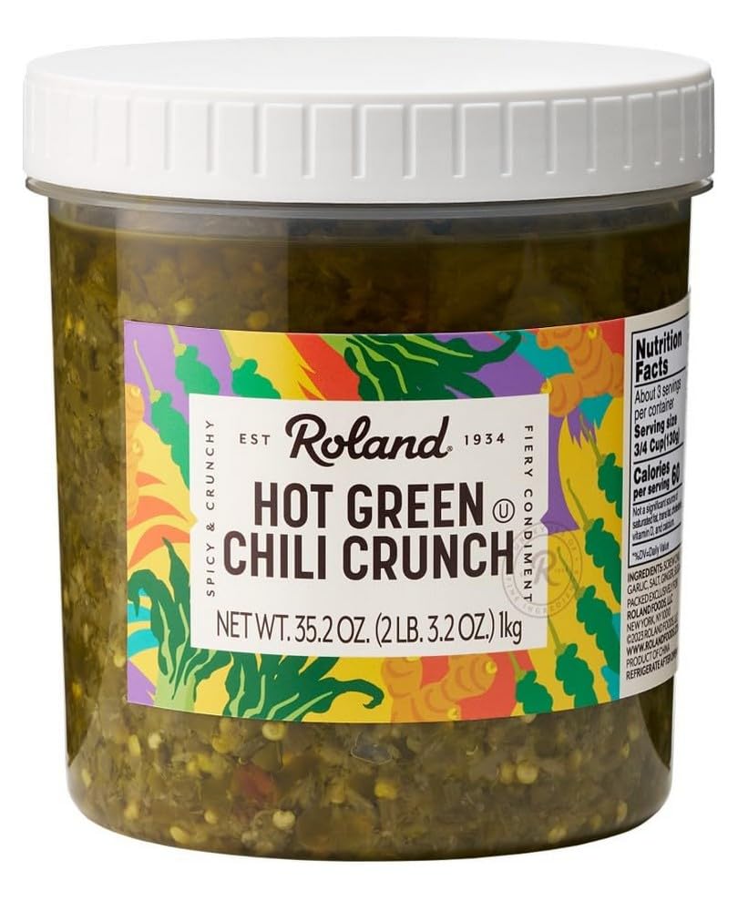 Roland Foods Hot Green Chili Crunch, Specialty Imported Food, 35.2 Ounce, Pack of 1