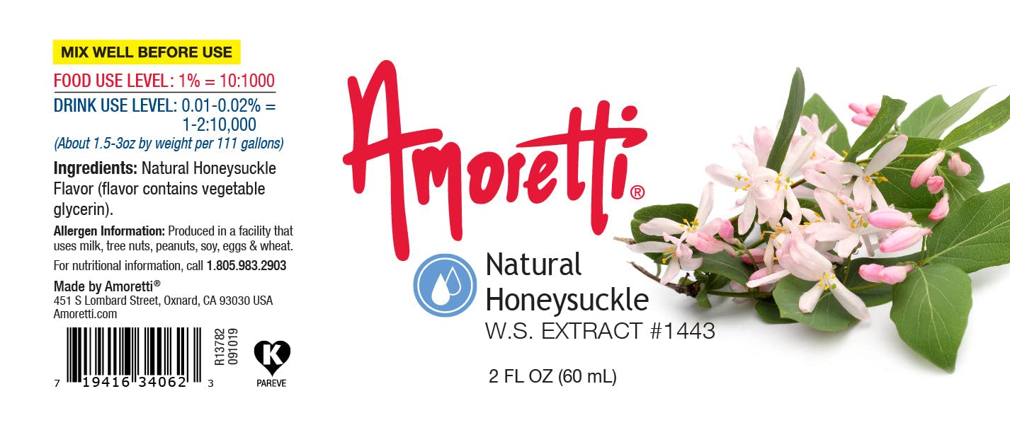 Amoretti - Natural Honeysuckle Extract Water Soluble 2 oz - Highly Concentrated & Perfect For Pastry, Savory, Brewing, and more, Preservative Free