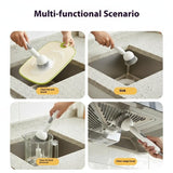 6-in-1 Dish Brush with Detergent Dispenser 360° Rotating Scrubber for Pots Pans Dishes & Utensils Adjustable Angles Non-Slip Grip Handle Durable PET