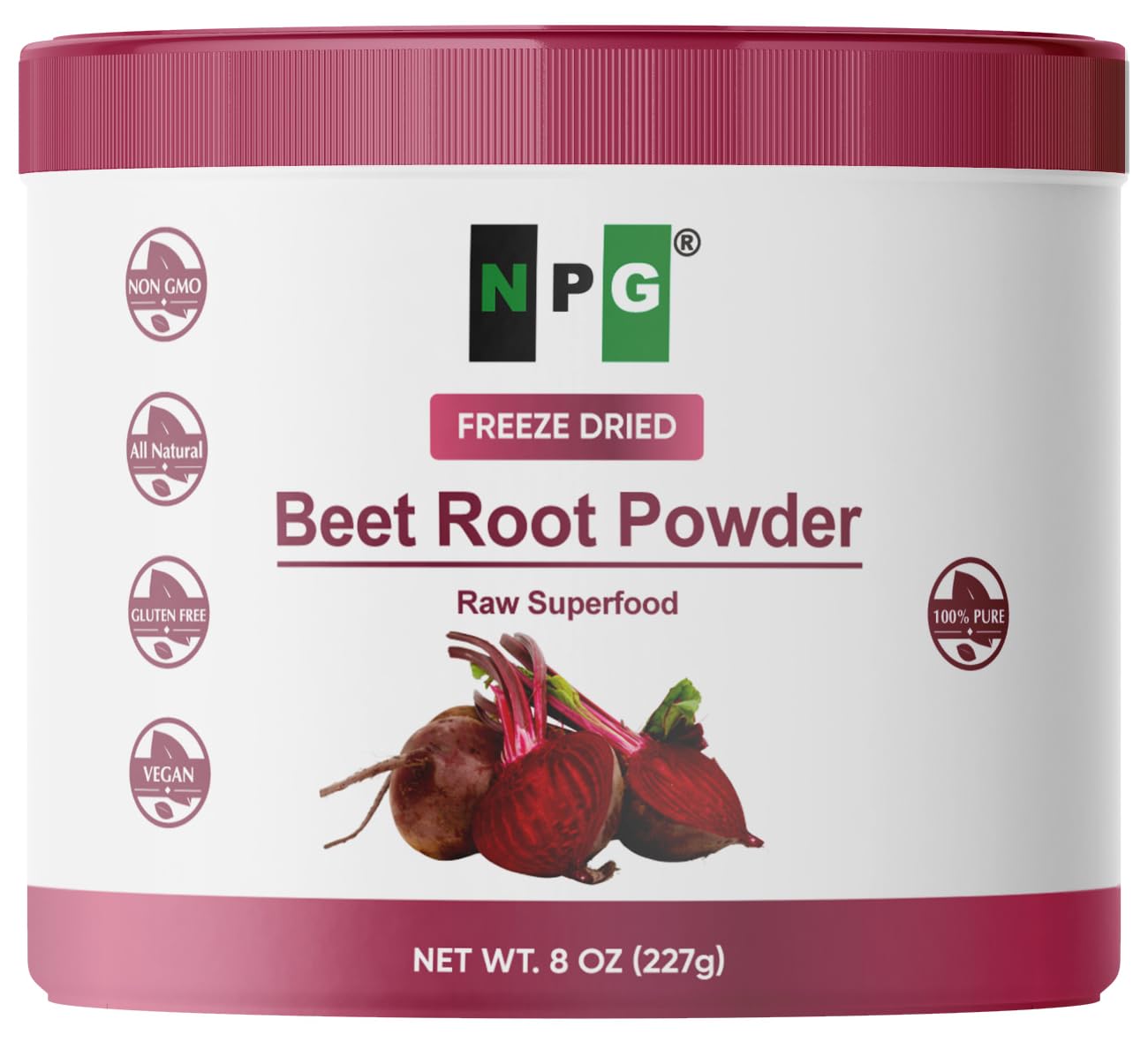 NPG Beet Root Powder 8 Oz, 100% Pure Raw Red Beetroot Superfood for Baking, Juices Drink, Smoothies, Vegan, Non-GMO, No Added Sugar, No Preservatives