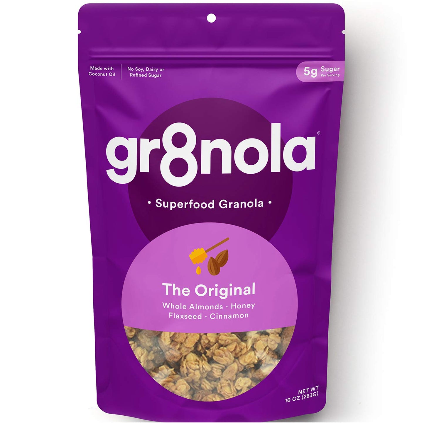gr8nola THE ORIGINAL - Healthy, Low Sugar Granola Cereal - Made with Superfoods, Whole Almonds, Honey, Cinnamon and Flaxseed, Soy Free, Dairy Free