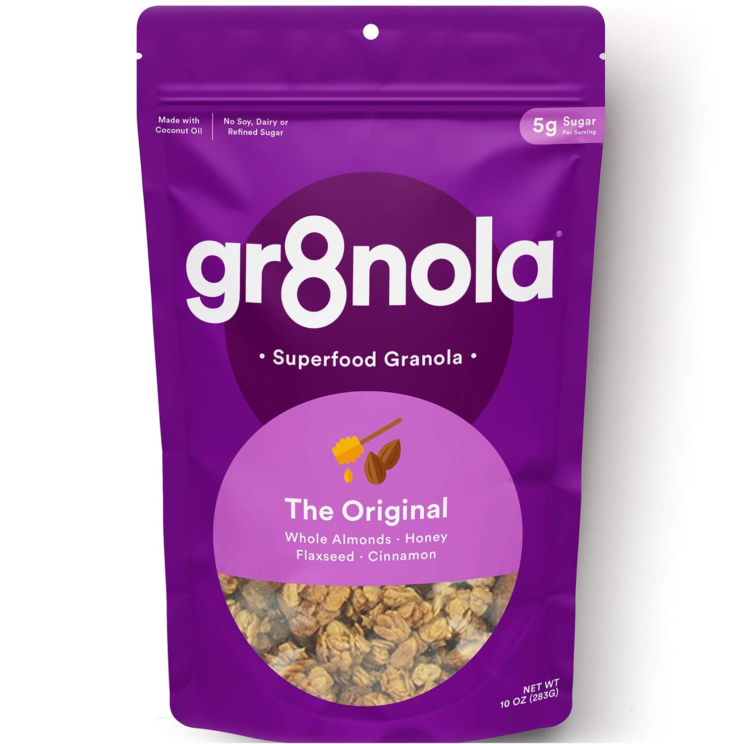 gr8nola THE ORIGINAL - Healthy, Low Sugar Granola Cereal - Made with Superfoods, Whole Almonds, Honey, Cinnamon and Flaxseed, Soy Free, Dairy Free