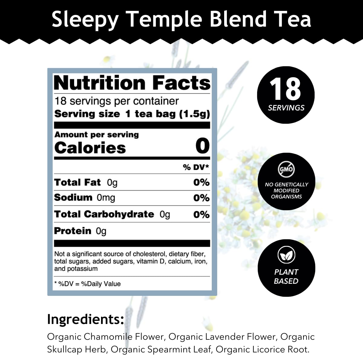Buddha Teas - Sleepy Temple Blend - Organic Herbal Tea - For Health & Wellbeing - Blend of Herbs & Flowers - Clean Ingredients - Caffeine Free - OU