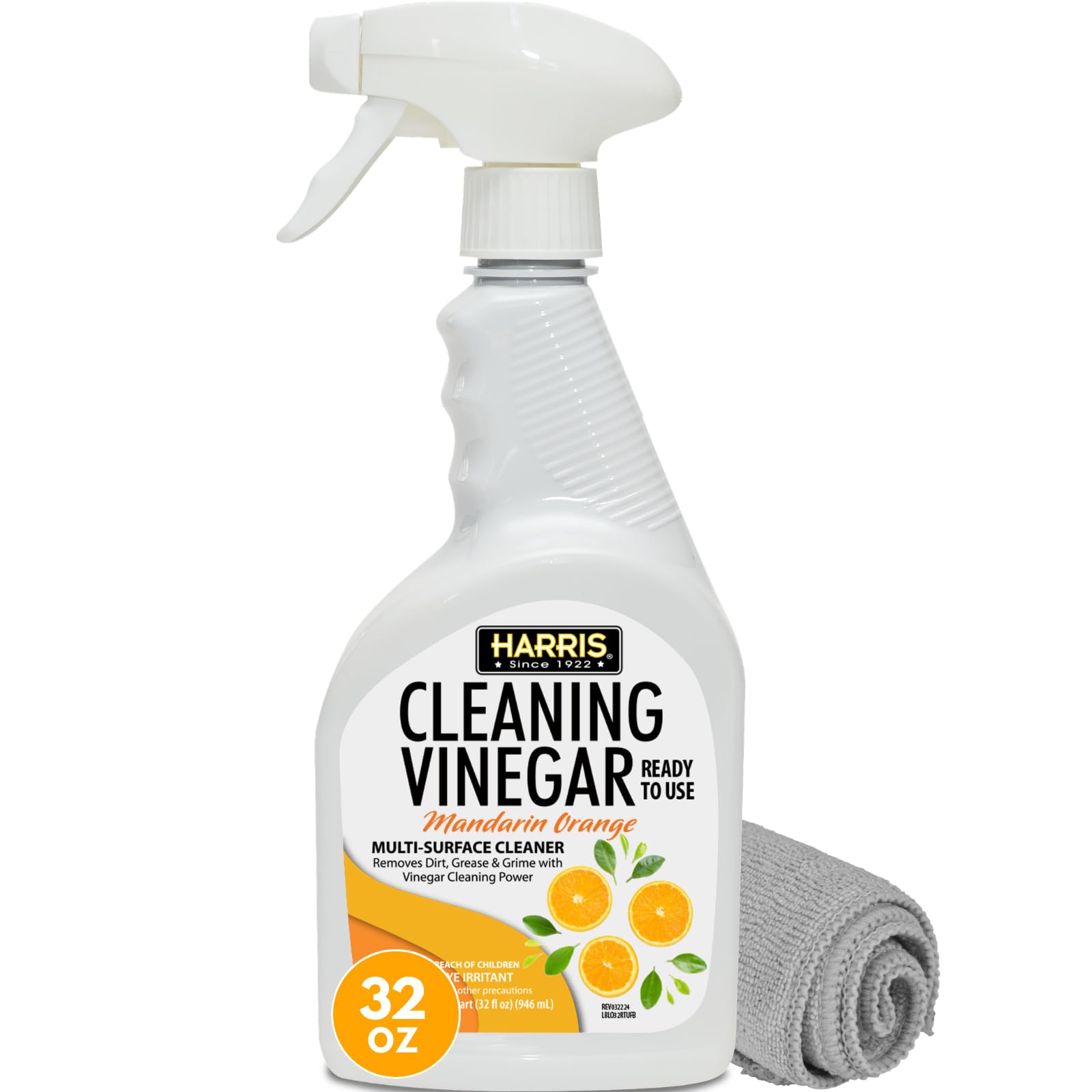 HARRIS Cleaning Vinegar Mandarin Orange Multi-Surface Cleaner (32 oz) with Microfiber Cloth