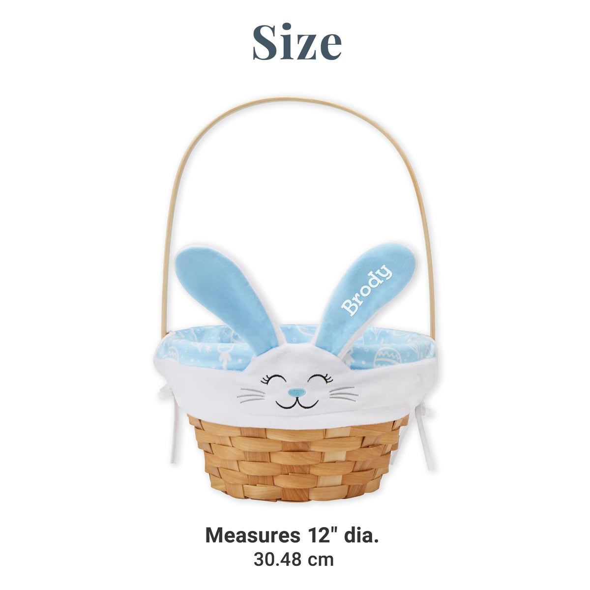 Let's Make Memories Personalized Easter Basket - Wicker - Embroidered Liner - Happy Bunny - Pink