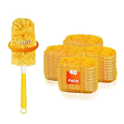40-Pack Duster Refills Compatible for Swiffer Duster Refills, 360° Disposable Heavy Duster Dry Cleaning Cloth with 1 Short Handle, Multi-Surface