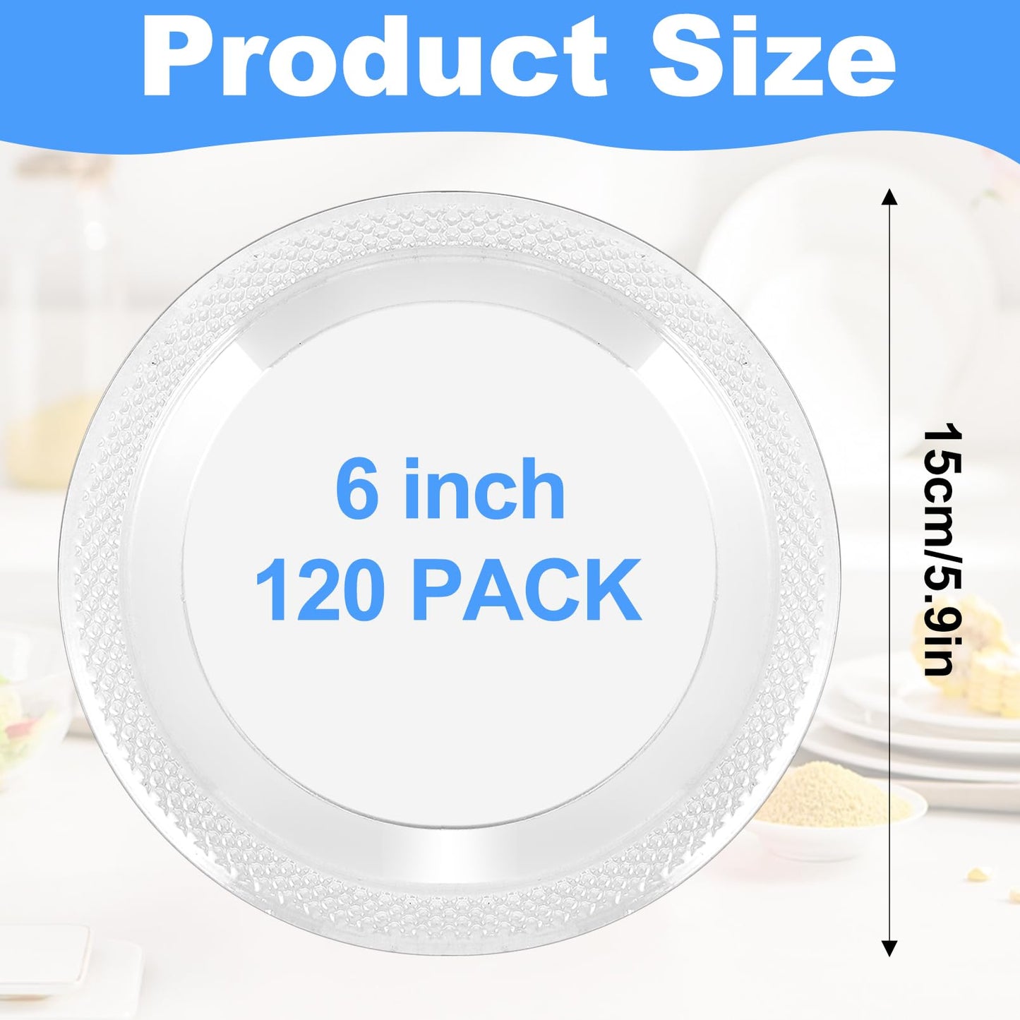CACASO 120 Pack Plastic Dessert Plates,6 Inch Clear Plastic Dinner Plates,Round Clear Disposable Plates,Plastic Party Plates,Small Plastic Plates