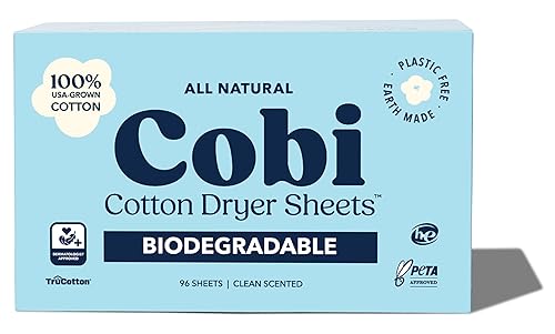 Cobi Biodegradable Non-Toxic Dryer Sheets - Naturally Scented Cotton Dryer Sheets - Eco-Friendly, Plant-Based, Plastic-Free (96, Scented)