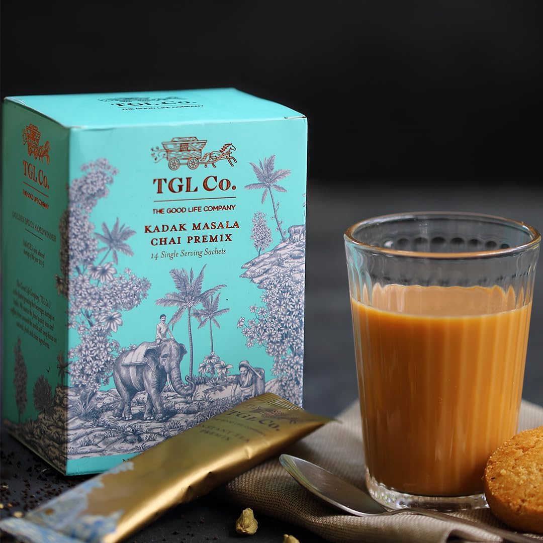 TGL Co. Kadak Masala Chai Instant Tea Premix - 14 Sachets | Bold Indian Spiced Chai Powder | Ready-to-Mix Hot Beverage