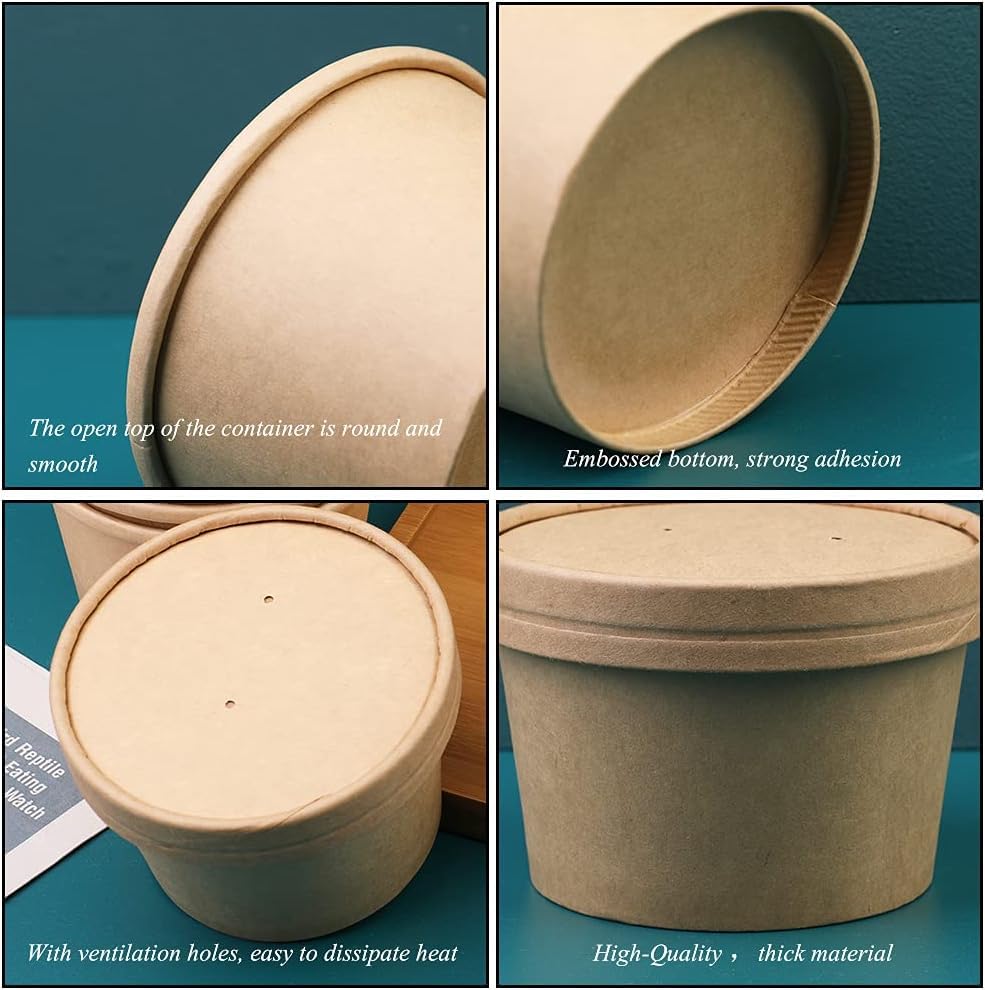 Wuadua Disposable 8 oz 50 Pack Paper Soup Containers with Lids - Takeout Soup Bowls for Noodles, Salad, Restaurant, Catering, Food Storage - Microwave