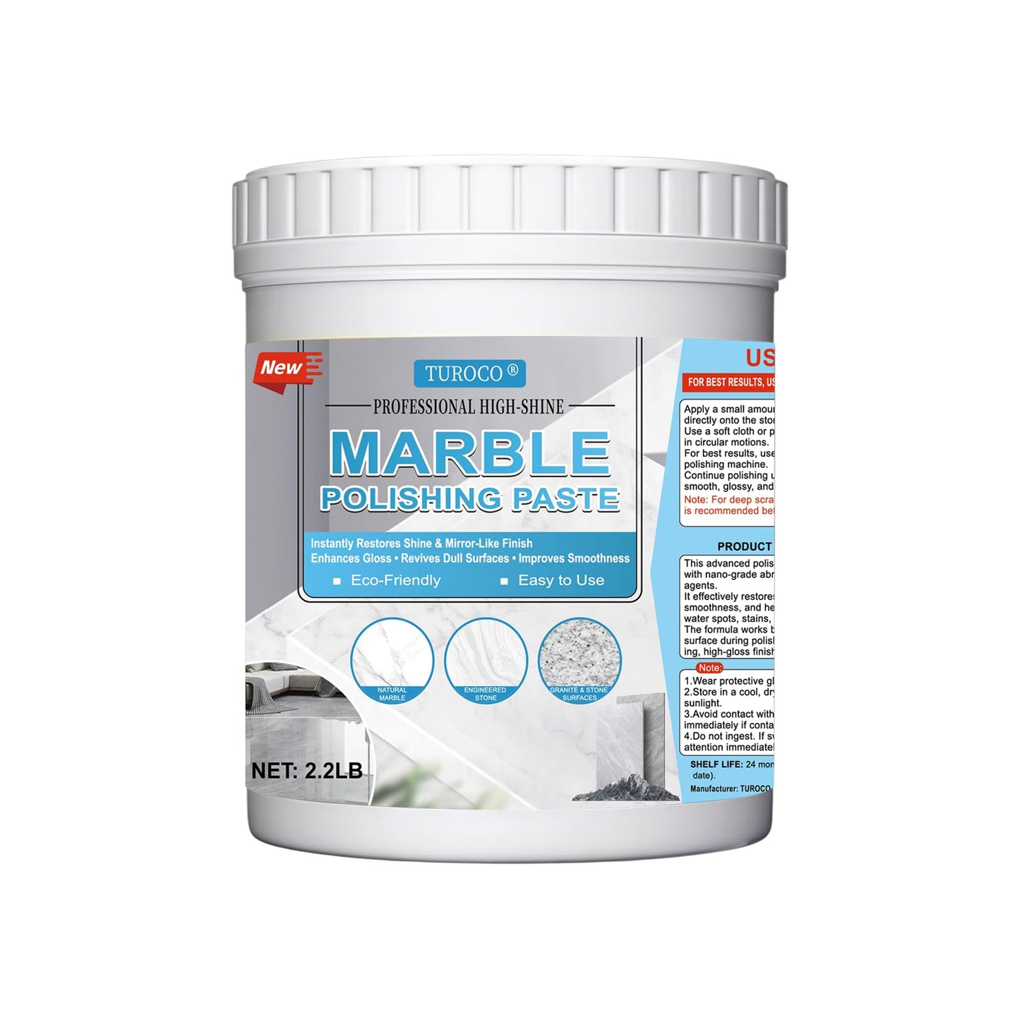 Turoco Marble Polish & Shine Restorer for Countertops, Granite & Quartz Cleaner, Stone Polishing Paste for Natural & Engineered Surfaces, Restore
