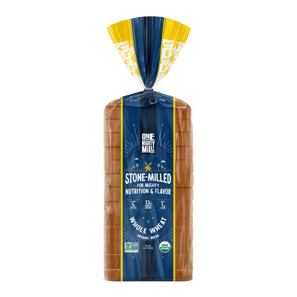 One Mighty Mill Whole Wheat Bread, 100% Organic, Fresh-Milled, Stone-Ground Flour - No Preservatives or Artificial Ingredients, Non-GMO, Kosher (16