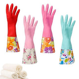 Household Rubber Cleaning Dishwashing Latex Gloves Non-slip Waterproof Reuseable?4-Pairs??Free get Cleaning Cloth (1-Pack)