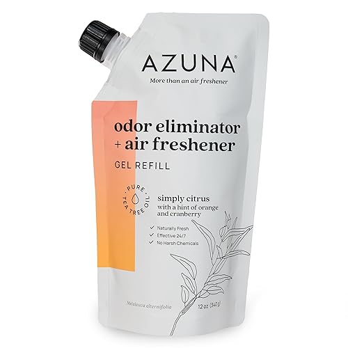 Azuna Air Freshener and Odor Eliminator for Strong Odor Gel 12oz Refill Pouch | Plant-Based & Long Lasting | Pet, Smoke, Home and Bathroom | Simply