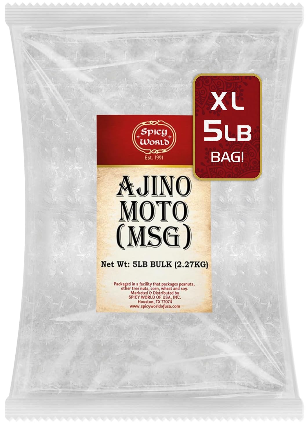 Spicy World MSG 5 Pound Bulk Bag - Flavor Enhancer, Monosodium Glutamate Seasoning, Umami Seasoning