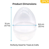 Ameble 2-Pack 12cm Clear Giant Plastic Easter Egg, Openable Containers for Candy, Toys, Party Favors, Reusable Easter Egg Basket Fillers