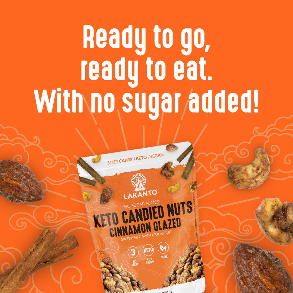 Lakanto Candied Nuts Cinnamon Glazed - No Sugar Added, Sweetened with Monk Fruit, 3 Net Carbs, Keto Diet Friendly, Vegan, On the Go Snack Anytime