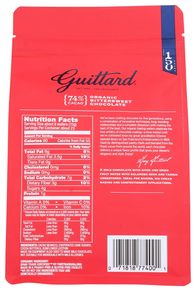 Guittard, Organic 74% Chocolate Baking Wafers, 12 Ounce