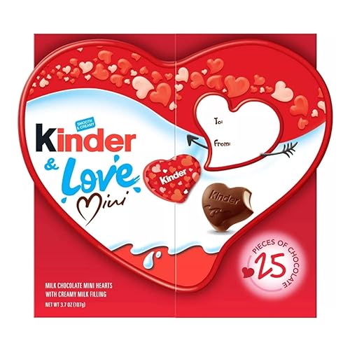 Kinder & Love Gift Box, 25 Mini Milk Chocolate Hearts, Valentine's Gift, 3.7 oz