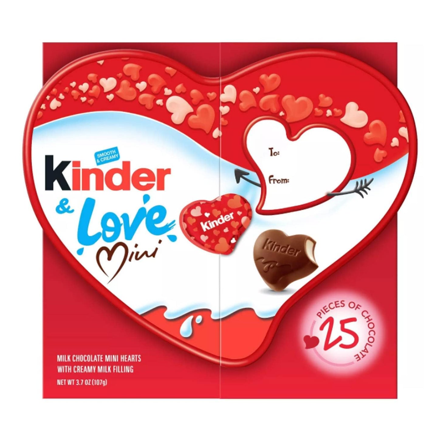 Kinder & Love Gift Box, 25 Mini Milk Chocolate Hearts, Valentine's Gift, 3.7 oz