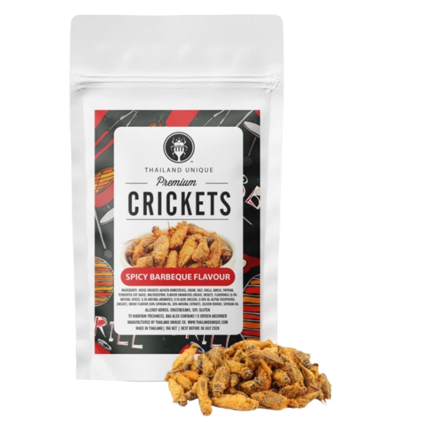 Thailand Unique BBQ Seasoned Crickets, Dehydrated Edible Bugs, 15g