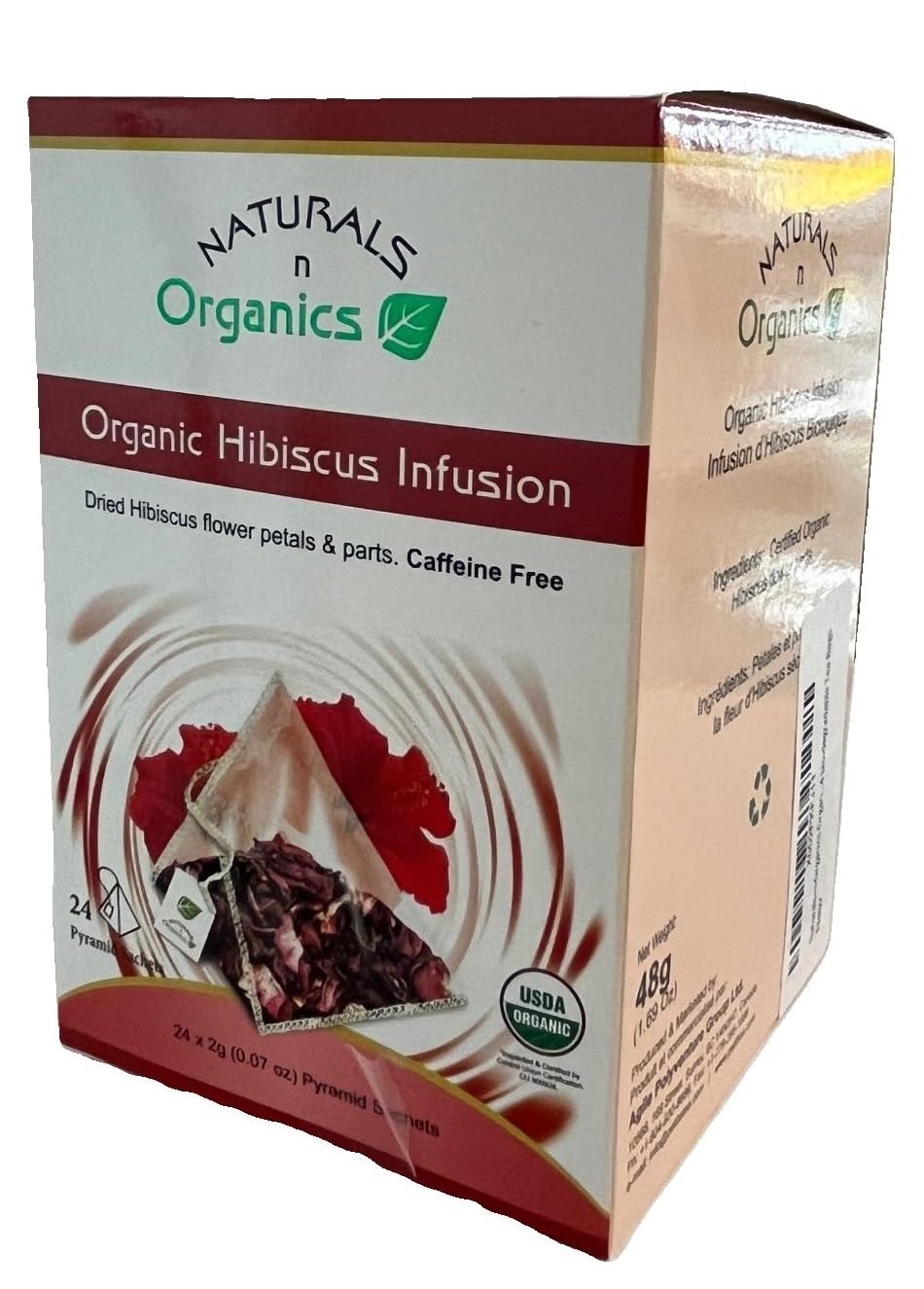 Naturals-n-Organics Organic Hibiscus Flower Tea, Caffeine Free, 24 bio-degradable Tea Bags