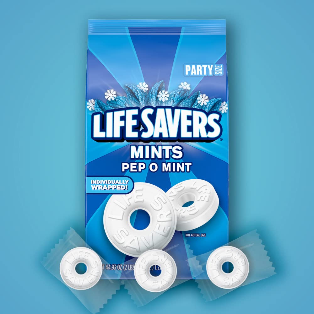 LIFE SAVERS Pep-O-Mint Peppermint Hard Candy Individually Wrapped, Party Size Bulk Hard Candy, 2.8 LB Bag