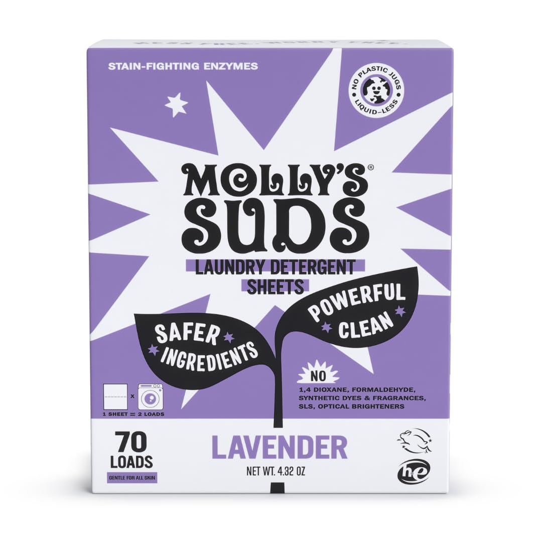 Molly’s Suds Laundry Detergent Sheets | Gentle on Sensitive Skin, Powerful Bio-Based Enzymes, Stain-Fighting | Liquidless & Plastic-Free Packaging |