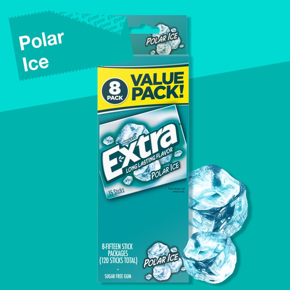 EXTRA Polar Ice Sugar Free Gum Back To School Chewing Gum- 8 Bulk Gum Pack (120 ct)
