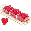 Yumzo Mothers Day Glass Tray with Cherry Jelly Hearts, 3 Section Glass Tray with 12oz of Mothers Day Gummies, Ideal Gummy Hearts for Party Favors