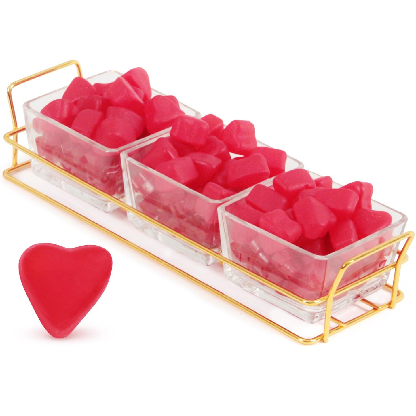 Yumzo Mothers Day Glass Tray with Cherry Jelly Hearts, 3 Section Glass Tray with 12oz of Mothers Day Gummies, Ideal Gummy Hearts for Party Favors