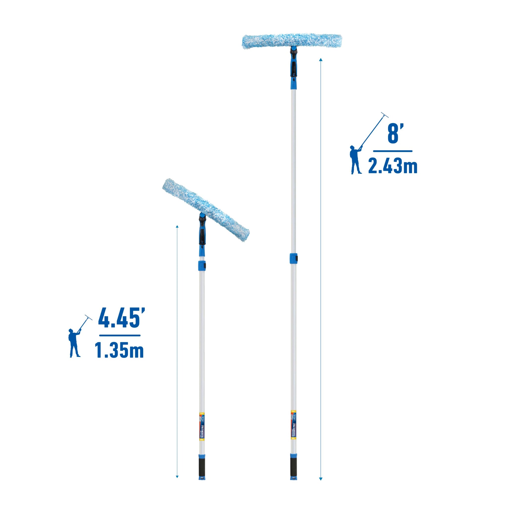 Unger Professional Connect and Clean 18” Grip Microfiber Window Scrubber with 8’ Pole, High-Access Glass Surface Household Cleaning Supplies