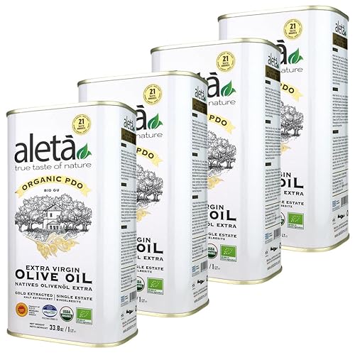 Aleta Farms Olive Oil Extra Virgin, USDA Organic, Single Estate PDO Polyphenol Rich Olive Oil, Cold Pressed, Global Gold Awards, Kosher, 33.8 Fl oz