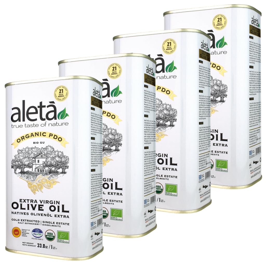 Aleta Farms Olive Oil Extra Virgin, USDA Organic, Single Estate PDO Polyphenol Rich Olive Oil, Cold Pressed, Global Gold Awards, Kosher, 33.8 Fl oz
