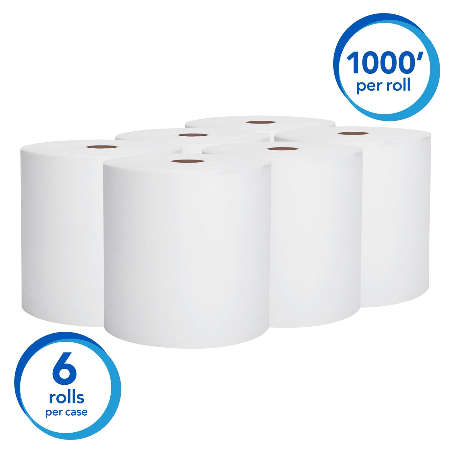 Scott Professional Essential Universal High-Capacity Hard Roll Paper Towels, Bulk (01005), Hardwound 1.5" Core, Absorbency Pockets, White (6 Rolls at