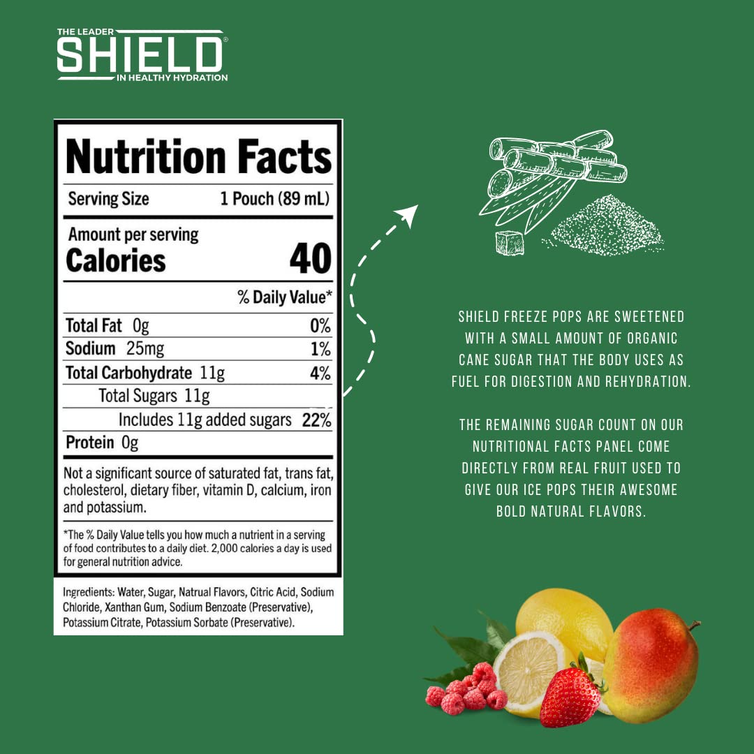 SHIELD Electrolyte Healthy Freeze Pops (3fl.oz) Variety of Natural Flavors from Real Fruit, Clear No Dyes No Artificial Sweeteners, Great Tasting
