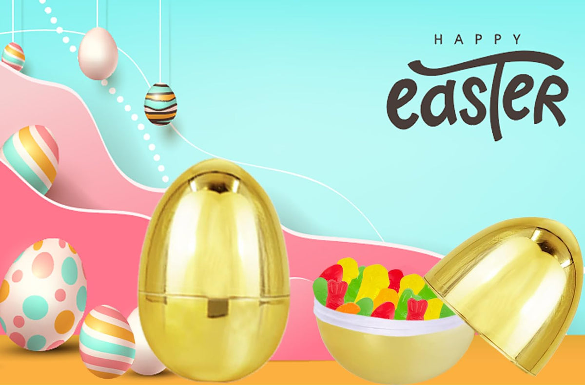 Chochkees 6 Inch Jumbo Golden Easter Eggs 12 Pack Metallic Gold, Goodie Basket Prize, Eggs, 6" Inch (12-Pack)