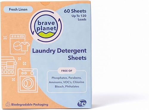 Brave Planet Laundry Detergent Sheets - Eco-Friendly, Fresh Linen Scent - Soap Removes Dirt, Stains & Odors - Hypoallergenic, Cruelty-Free, Vegan