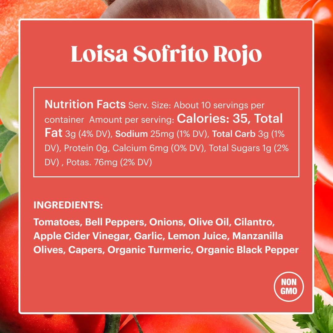 Loisa Cooking Sauce, Non-GMO, No-MSG, No Preservatives, No Artificial Coloring, No Artificial Flavors, Vegan, Pure Latin Flavor (Sofrito Rojo Two