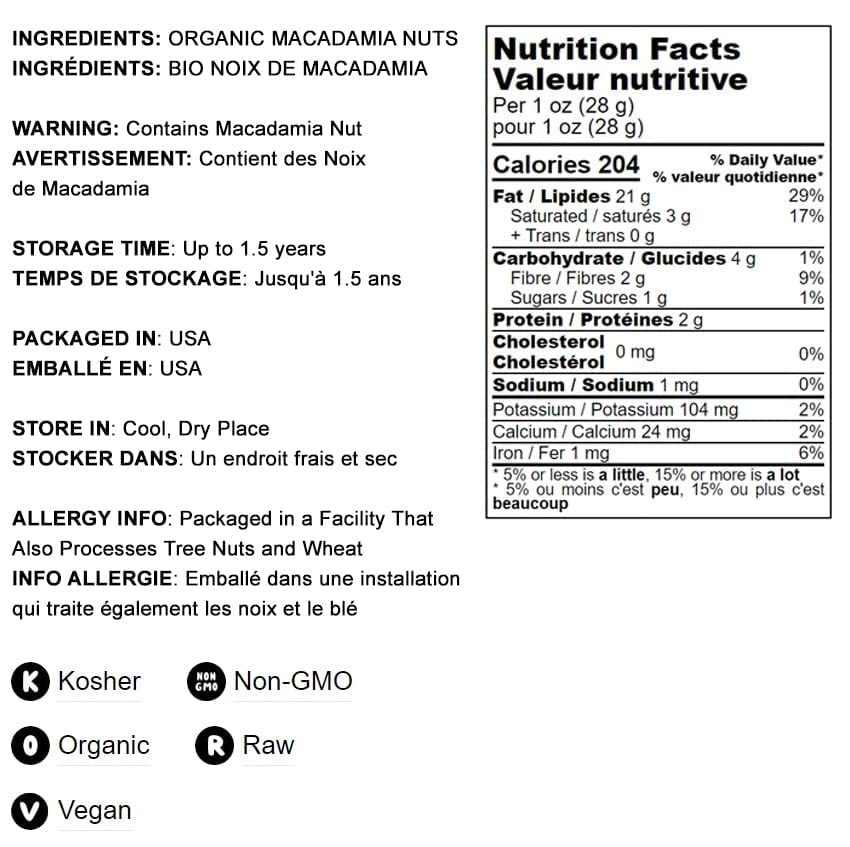 Food to Live Organic Whole Macadamia Nuts, 8 Ounces - Non-GMO, Raw, Shelled, Unsalted, Kosher, Vegan, Bulk. Keto Snack. Buttery Flavor. Good Source