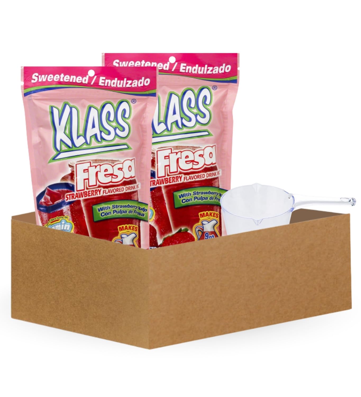Klass Aguas Frescas - 2x Klass Bev Mix Strawberry, 14.1 OZ Bundle with Measuring Cup - Refreshing Strawberry-Flavored Drink Mix for Easy Preparation