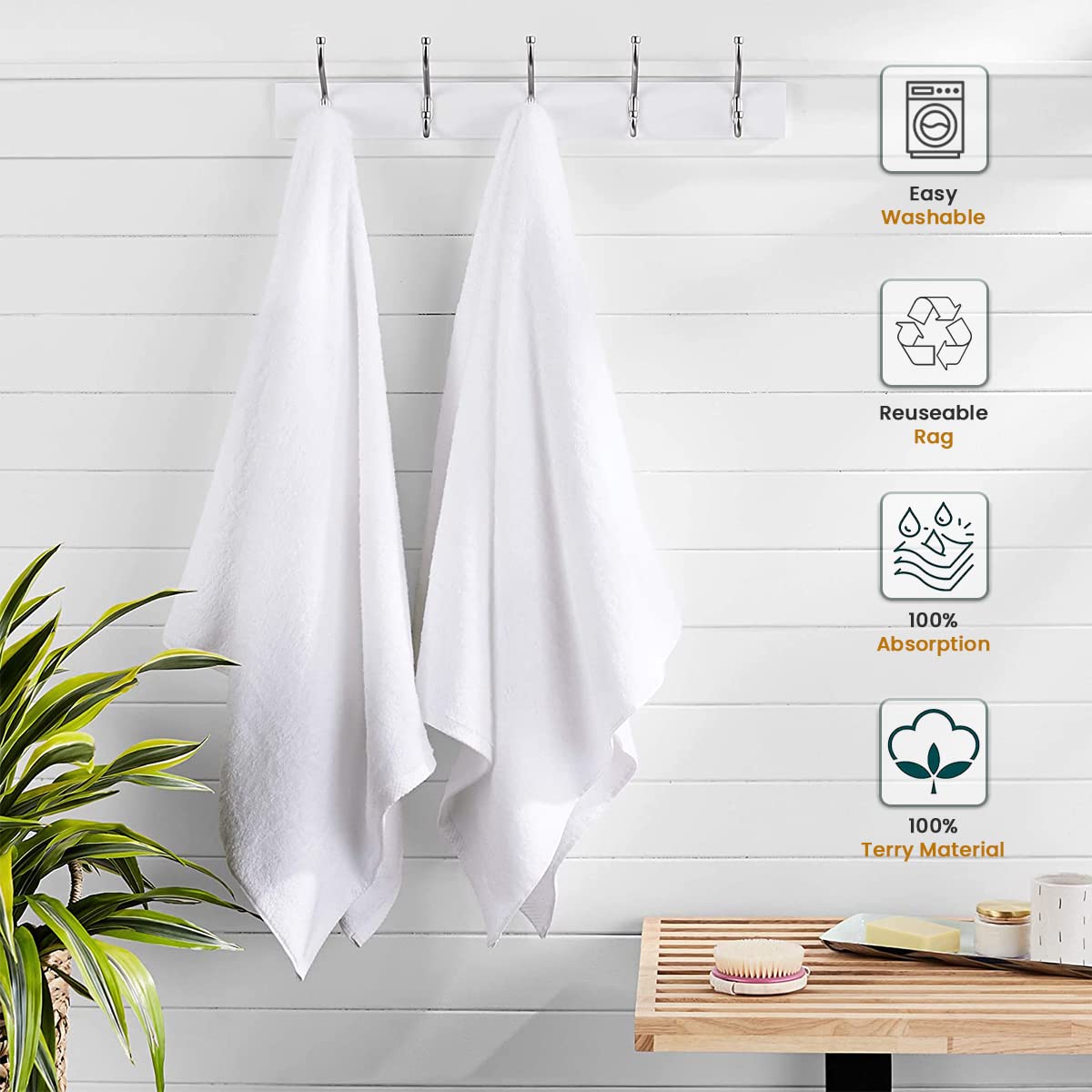 Nabob Wipers White Terry Rags 2lb Bulk Towel Rag Multipurpose 12x12 Inches 100% Cotton Ring Spun Cleaning Solution for Body Shops, Garages