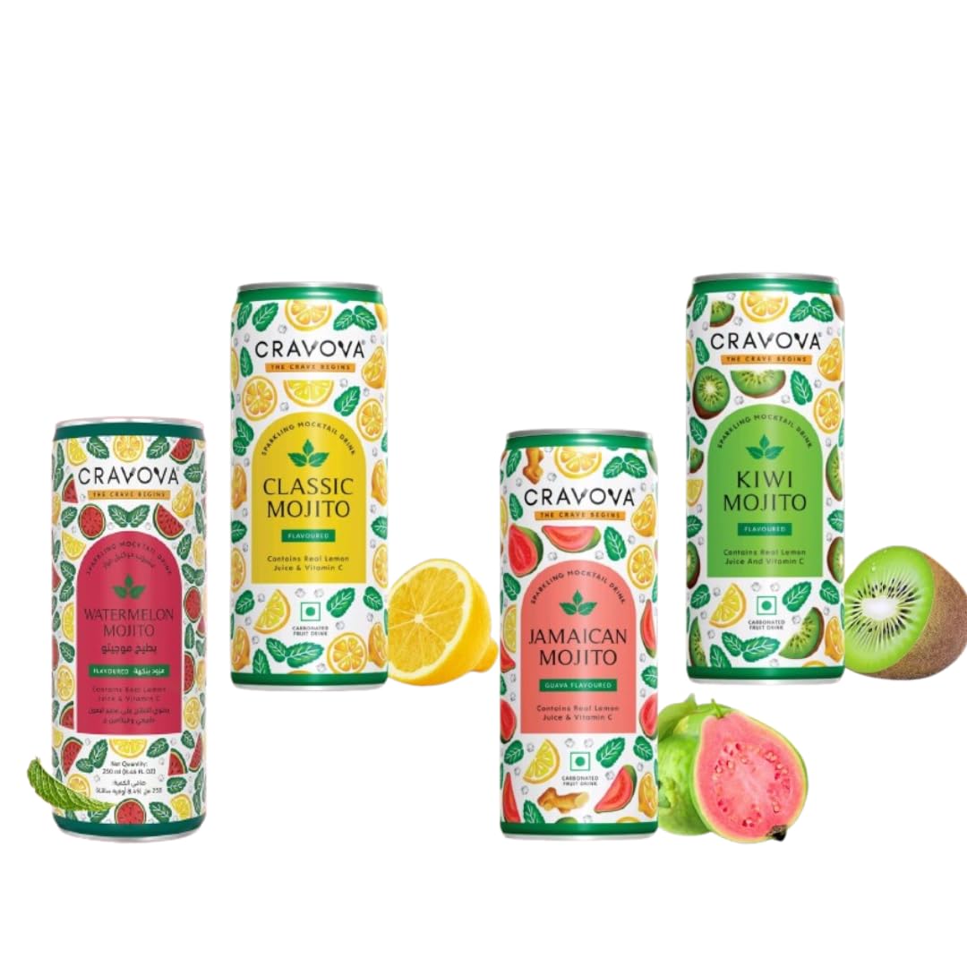 Cravova Mojito | Refreshing Mint Lime Mocktail | Non-Alcoholic Mocktail | Ready-to-Drink Beverage | Perfect for Parties & Gatherings | 12-Pack