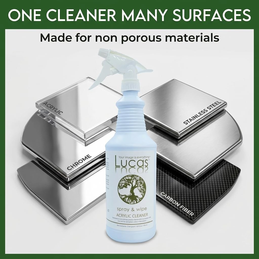 Acrylic & Plastic Cleaner Spray for Non-Porous Surfaces & Tanning Beds, Ready to Use Streak-Free Cleaner for Plexiglass, Glass, Mirrors, Chrome
