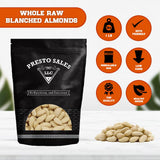 Presto Sales Whole Blanched Almonds Skinless Raw 16 oz. | Great for baking and decorations | Vegan, Non-GMO | Healthy, High Protein | Resealable 1 lb
