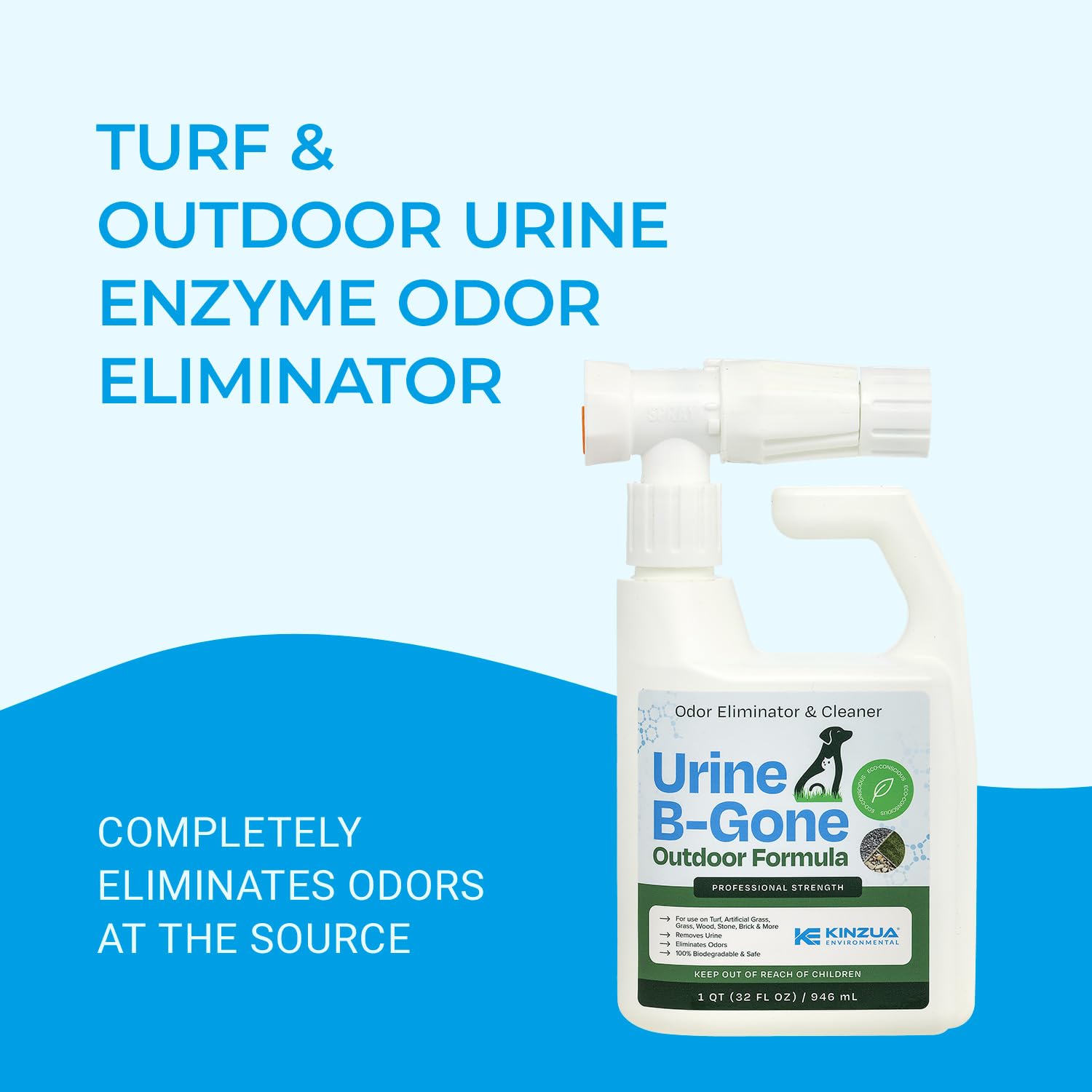 Urine B-Gone OD Professional Pet Urine Enzyme Cleaner, Pet Yard Odor Eliminator for Artificial Grass, Concrete & More, 32 fl oz