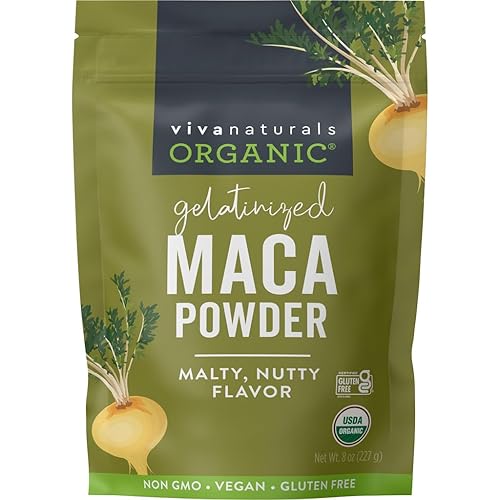 Viva Naturals Organic Maca Powder, Gelatinized, 8 oz - Vegan, USDA Organic, Gluten-Free, Non-GMO Peruvian Superfood in Resealable Bag