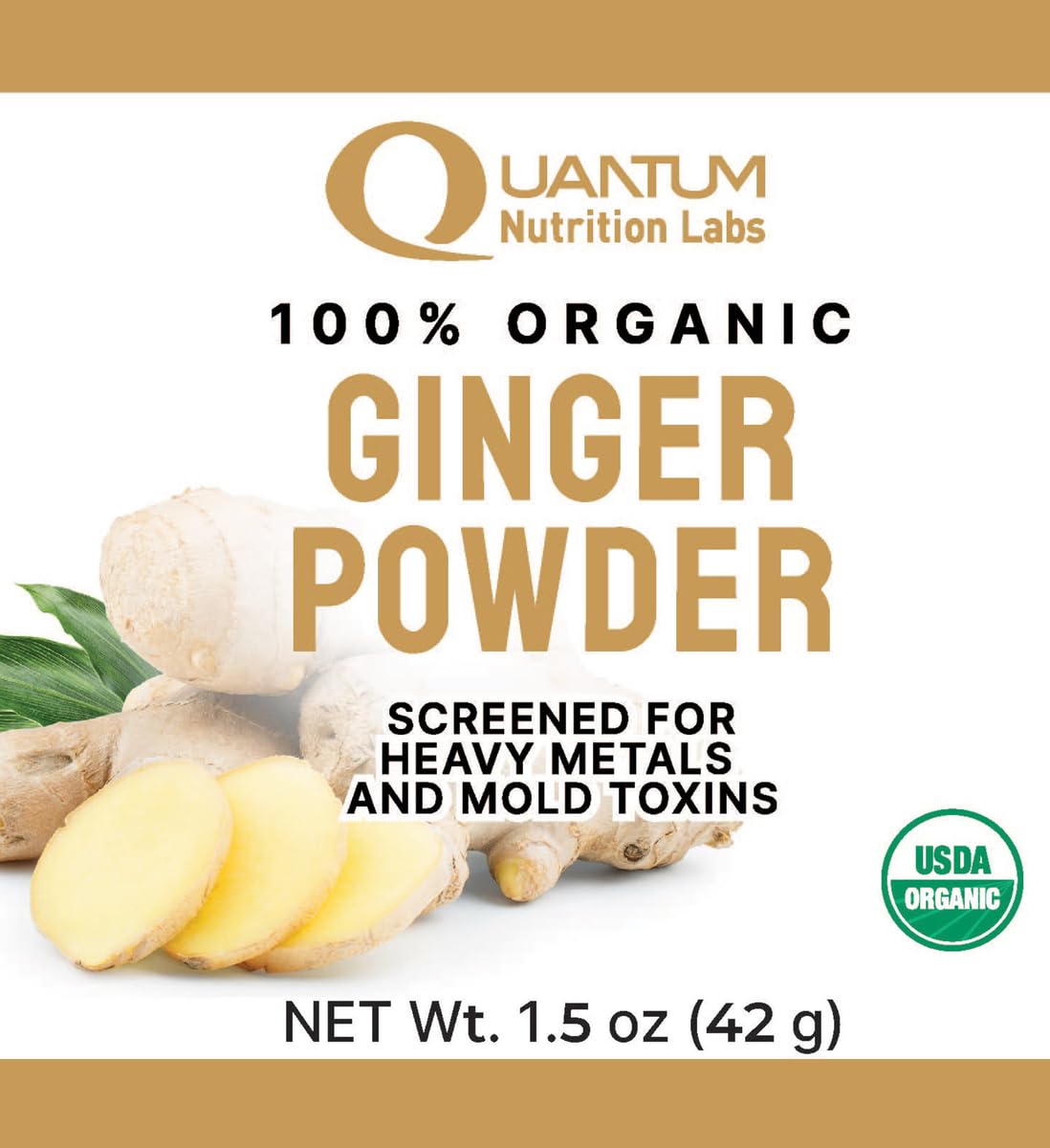 Quantum Nutrition Labs Organic Ginger Powder - Organic Dried Ground Ginger, Spice for Cooking & Tea, Food Seasoning, Natural Wellness Support, Non