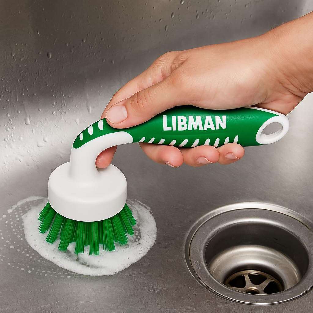 Libman Curved Kitchen Brush, Cleaning Scrub Brushes, Ergonomic Dish Scrubber Cleaner 3 PK